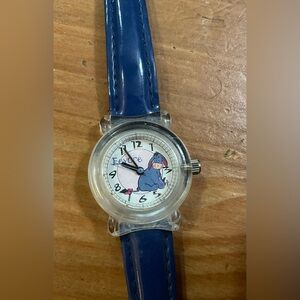 Disney: Blue vintage small faced silver/toned Disney time works wrist watch.